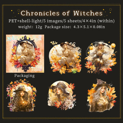 JIANQI 5 pcs Flash laser Magic Witch Stickers pack Adhesive Diy Diary Album Scrapbooking material junk journal supplies
