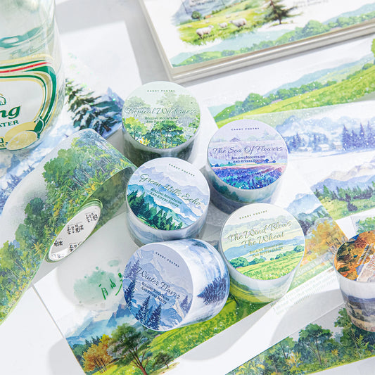 JIANQI 30mm*2m Vintage PET landscape Tapes 35cm Cycle DIY Scrapbooking Decor Junk Journal Collage Stationery Craft Tapes
