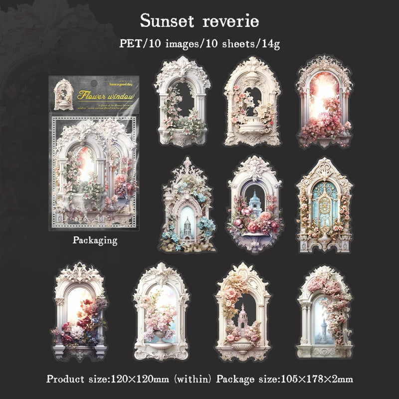 JIANQI 10pcs/pack Flowers Window Sticker PET Materials Collage Junk Journal DIY Scrapbooking Supplies Aesthetics Decor Sticker