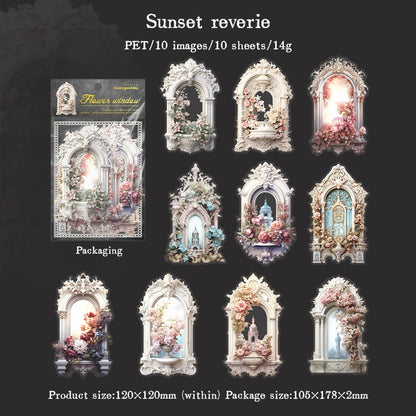 JIANQI 10pcs/pack Flowers Window Sticker PET Materials Collage Junk Journal DIY Scrapbooking Supplies Aesthetics Decor Sticker