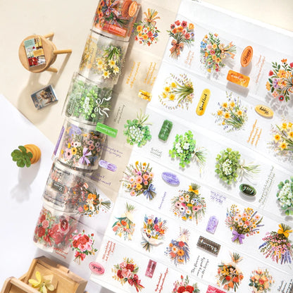 1 roll Flowers in full bloom PET Decorate Adhesive Tape Retro Plant Masking Washi Tape Scrapbooking Stickers Label Stationery