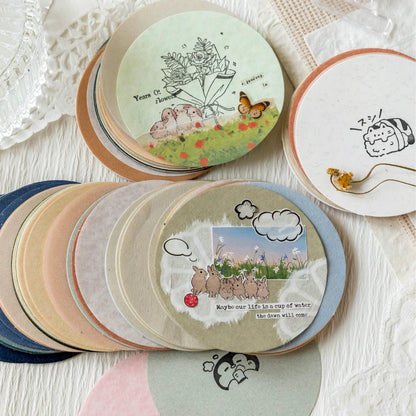 JIANQI 30pcs/lot Memo Pads Material Paper Solid Color Round Junk Journal Scrapbooking Cards Retro Background Decoration Paper