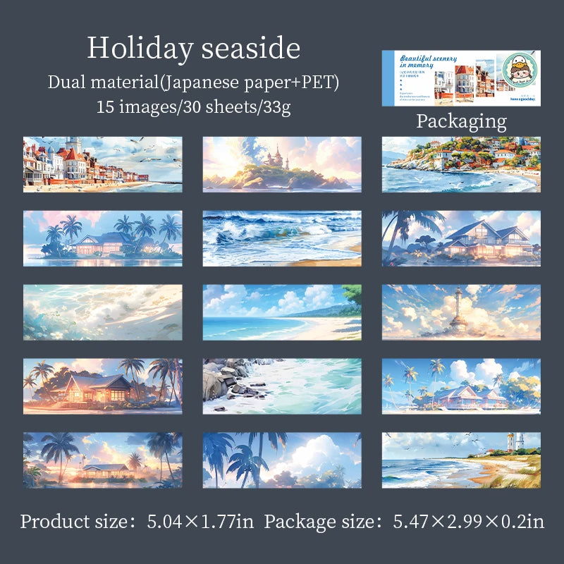JIANQI 30pcs Beautiful scenery Stickers Long strip landscape Decor handmade Scrapbooking Material Diary Album Craft Supplies