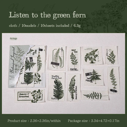 10pcs Botany Imprint Series Plant Theme Fabric Material Handmade Booklet DIY Decoration Collage material Scrapbook supplies