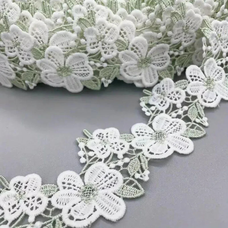 1Yard Green White Sunflower Embroidery Lace Trim Fabric Clothing Accessories Home Decoration Lace Ribbon