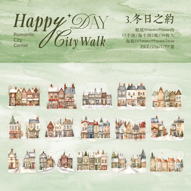 JIANQI 30pcs city Landscape Material Stickers Scrapbooking Junk Journal Creative Stationery DIY Deco Stickers School Supplies