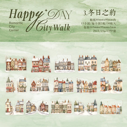 JIANQI 30pcs city Landscape Material Stickers Scrapbooking Junk Journal Creative Stationery DIY Deco Stickers School Supplies
