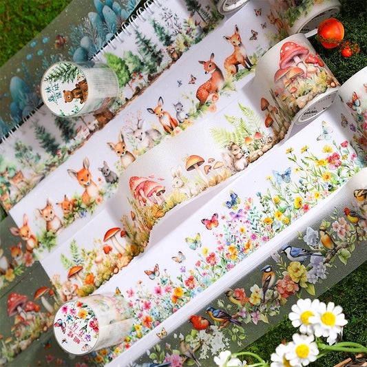 JIANQI 50mm*2m Animal World landscape Tapes DIY Scrapbooking Decor Photo Album Collage Journalling Materials Stickers
