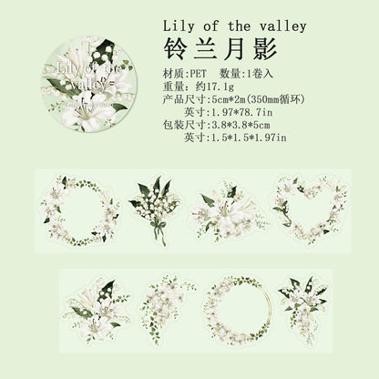 JIANQI 50mm*2m Transparent PET Floral Tapes DIY Scrapbooking Decor Photo Album Collage Journalling Materials Aesthetics Stickers