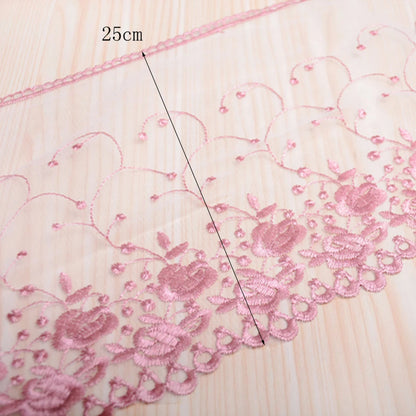 1 Yard Colorful Flower Border Embroidered Lace Fabric DIY Women's Dress Clothing Lace 25CM Wide