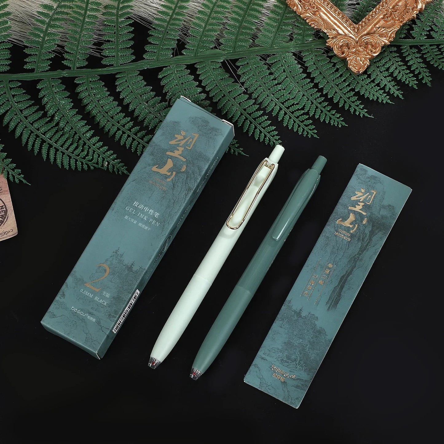 JIANWU 2 Pcs/set Wangshan Matcha Mint Press Gel Pen Set 0.5mm Black Quick-drying Creative Journal Student Supplies Stationery