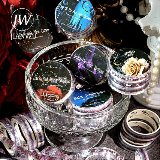 JIANWU The Shadow of The Underworld Series Vintage Lace Flower Landscape Material Collage Tape Set Creative Journal Stationery