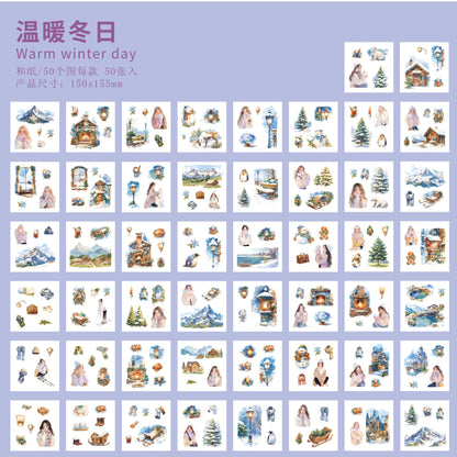 JIANQI 50pcs PET Die cut Stickers book Four Seasons Scenery Decorative handmade Scrapbooking Material Diary Album Craft Supplies