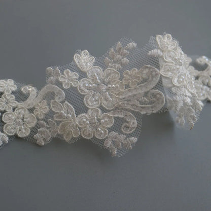 1 Yard Embroidery Lace Fabric Appliques For Wedding Dresses Rhinestone 4CM Wide