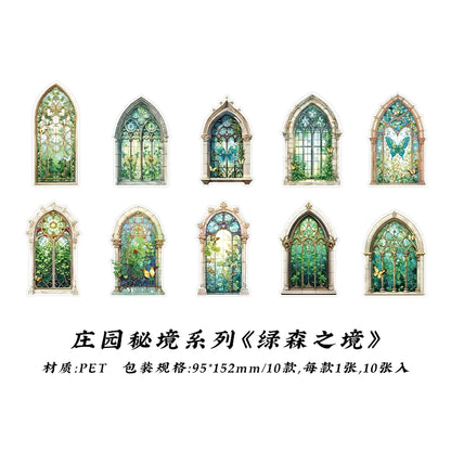 10pcs Flowers Window Sticker PET Materials Collage Junk Journal DIY Scrapbooking Supplies Aesthetics Decor Sticker