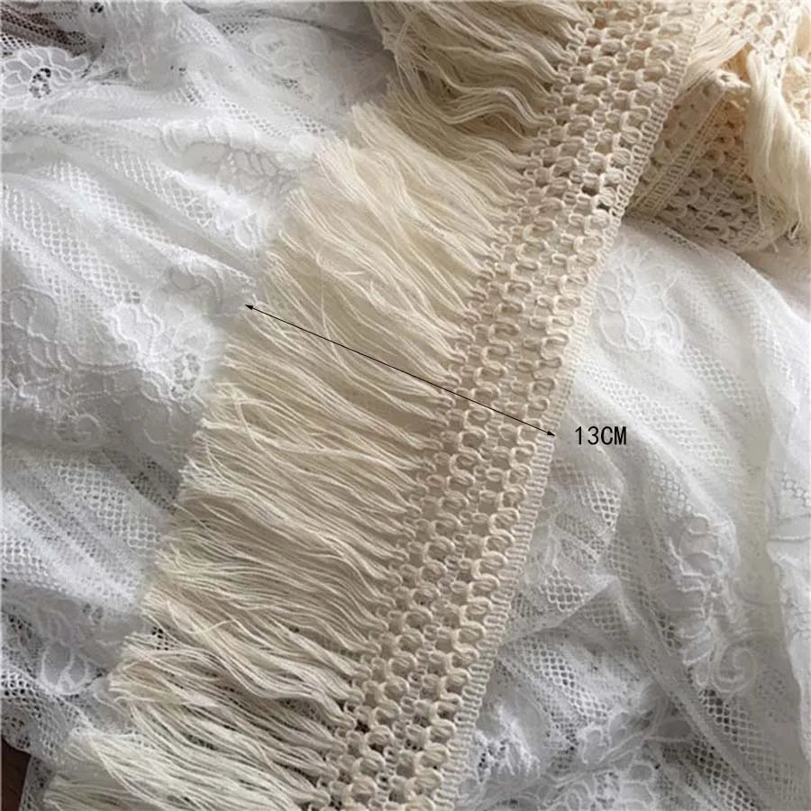 2 Yards Beige Tassel Ribbon Cotton Embroidery Lace Fabric Trim Fringes For Bed Clothes Curtains Home Handmade Sewing Crafts