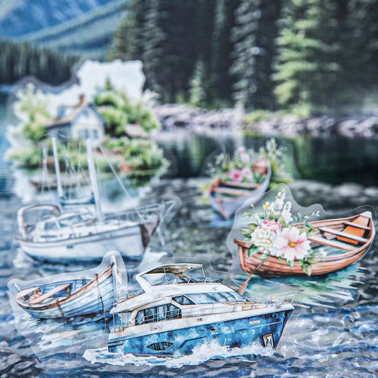 JIANQI 20pcs Water landscape Sticker Pack Junk Journal DIY Scrapbooking Supplies Collage School Stationery Stickers