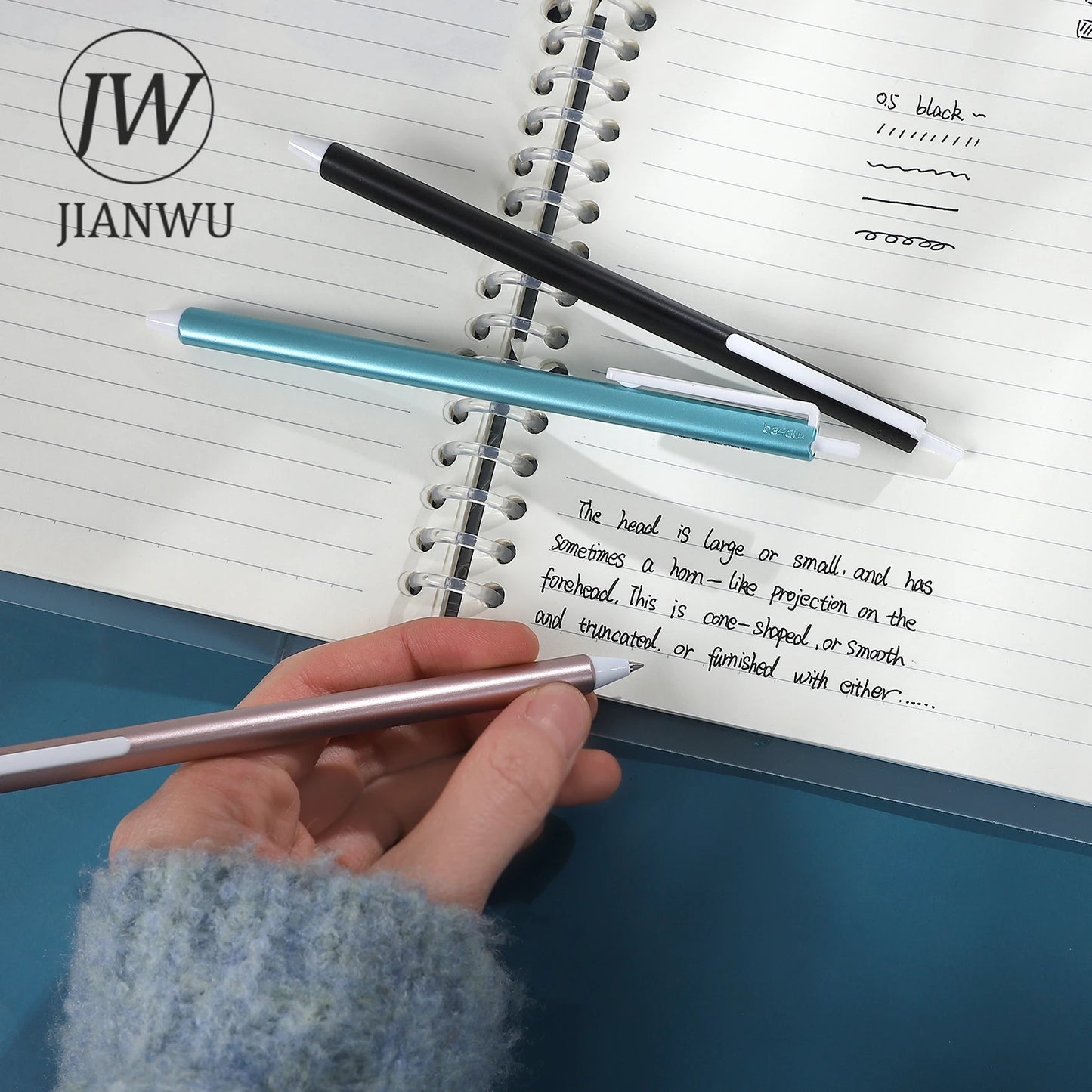 JIANWU 5 Pcs/set Vintage Triangle Rod 0.5mm Black Quick Drying Press Gel Pen Set  Creative Journal Student Supplies Stationery