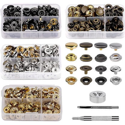 120 Set 12.5mm Metal Button Snaps Set Press Studs with Installation Tools Leather Snaps Fasteners Kit 4 Colors