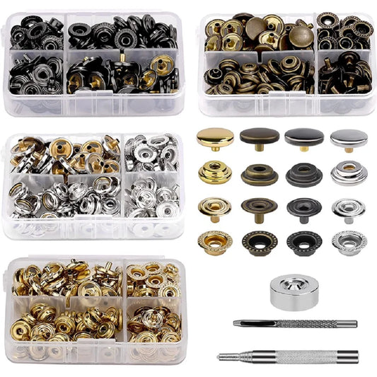 120 Set 12.5mm Metal Button Snaps Set Press Studs with Installation Tools Leather Snaps Fasteners Kit 4 Colors