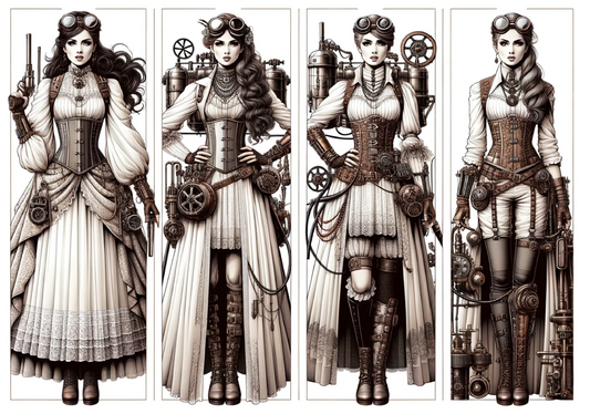4 steampunk ladies cards