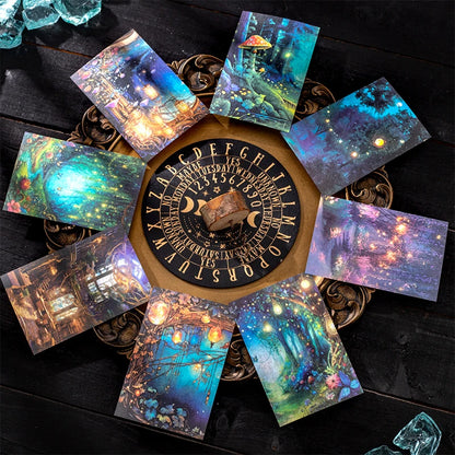 10pcs Night Forest Landscape Material Stickers Scrapbooking Junk Journal Creative Stationery DIY Deco Stickers School Supplies