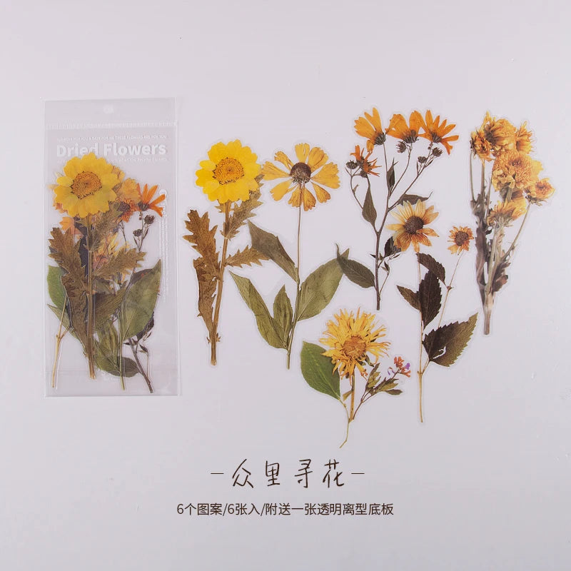 JIANQI 6pcs Large size Flowers Deco Stickers Scrapbooking Styling Junk Journaling Toy Aesthetic School DIY Stationery Stickers
