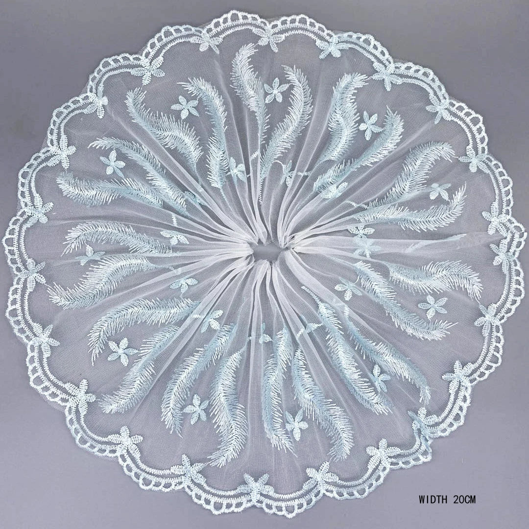 1Y Blue Lace Trim Handmade DIY Doll Clothing Accessories Wedding Floral Embroidery Lace Fabrics Curtains Sewing Wide 21CM