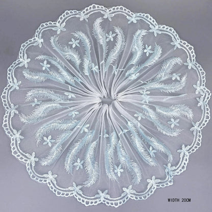 1Y Blue Lace Trim Handmade DIY Doll Clothing Accessories Wedding Floral Embroidery Lace Fabrics Curtains Sewing Wide 21CM