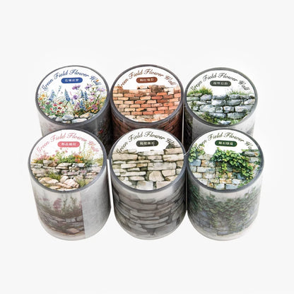 50mm*2m PET Tapes Green Field Flower Wall DIY Scrapbooking Decor Photo Album Collage Junk Journal Materials Aesthetics Tapes