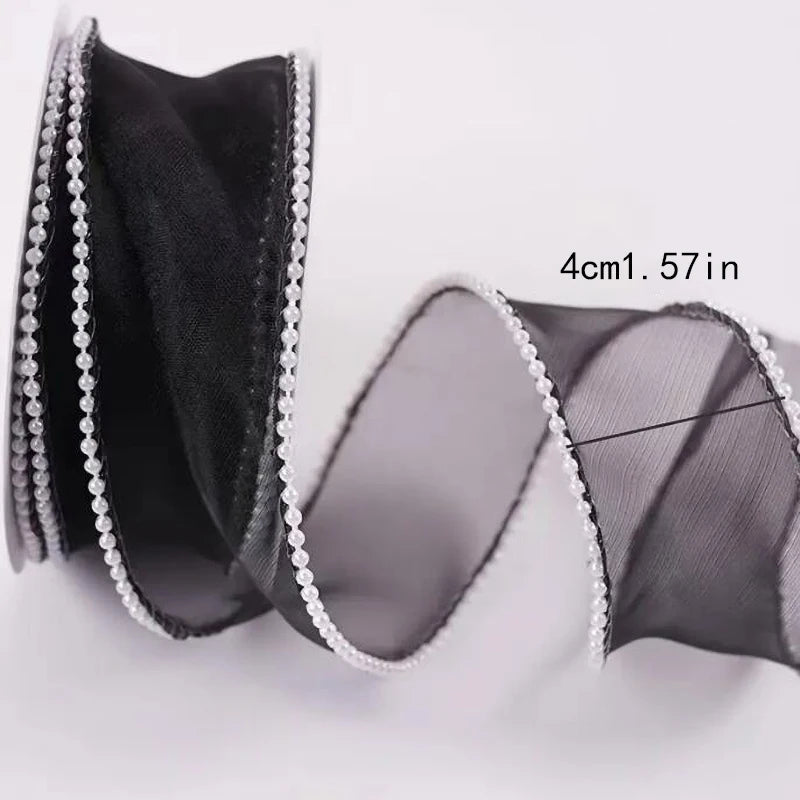 5 Yards Pearl Edged Fishtail Yarn Pleated Wave Handmade DIY Flower Packaging Cake Ribbon Lace 4CM Wide