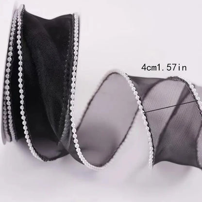 5 Yards Pearl Edged Fishtail Yarn Pleated Wave Handmade DIY Flower Packaging Cake Ribbon Lace 4CM Wide