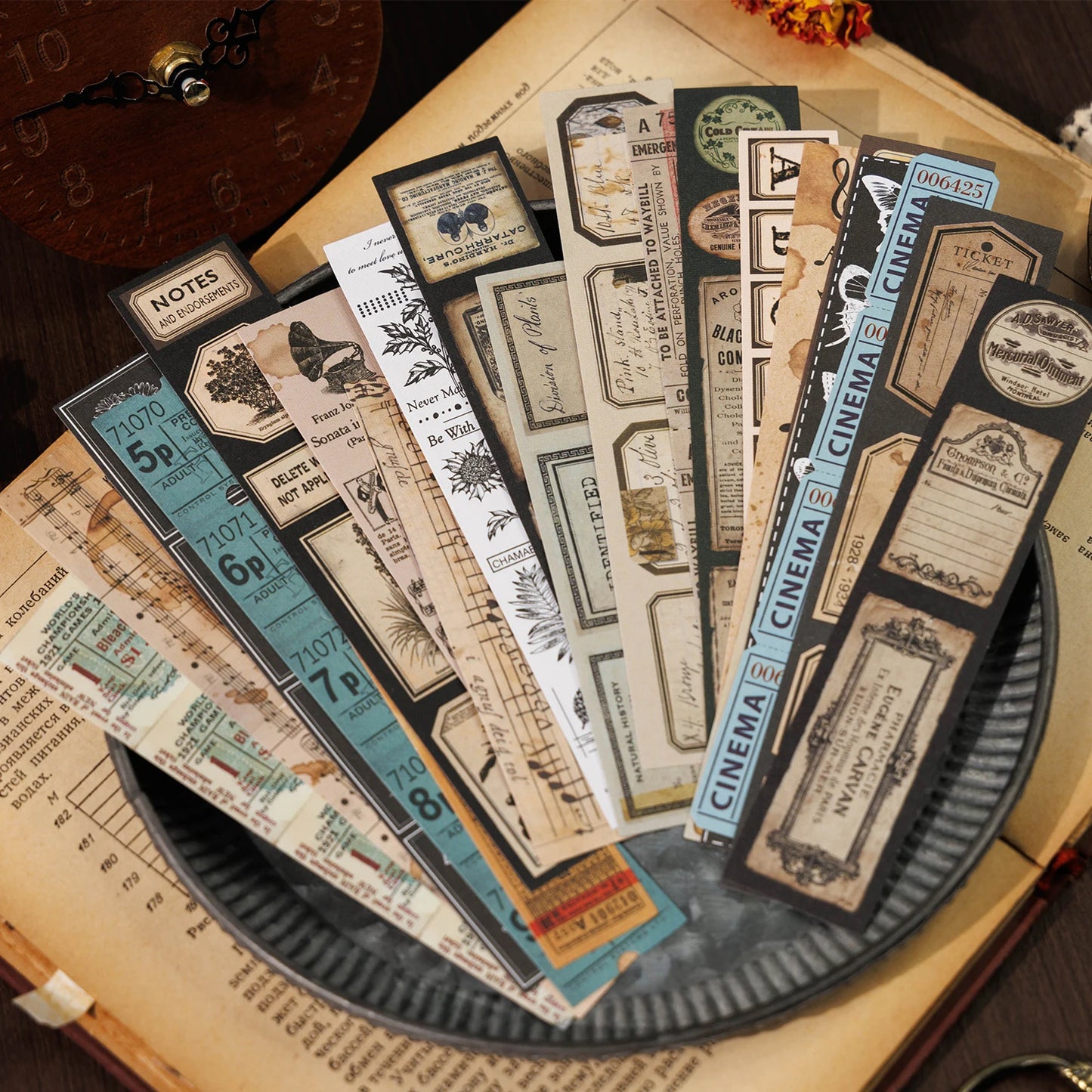 JIANQI 30pcs Vintage Long strip Sticker Pack Junk Journal DIY Scrapbooking Supplies Collage Stationery Stickers