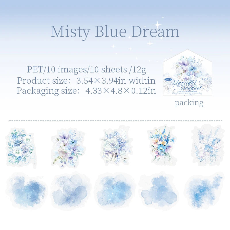 JIANQI 10pcs/pack PET Flower Stickers Smudging Collage Scrapbooking Decor Junk Journal Stationery DIY Flowers Sticker Pack