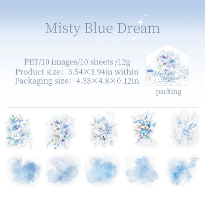 JIANQI 10pcs/pack PET Flower Stickers Smudging Collage Scrapbooking Decor Junk Journal Stationery DIY Flowers Sticker Pack