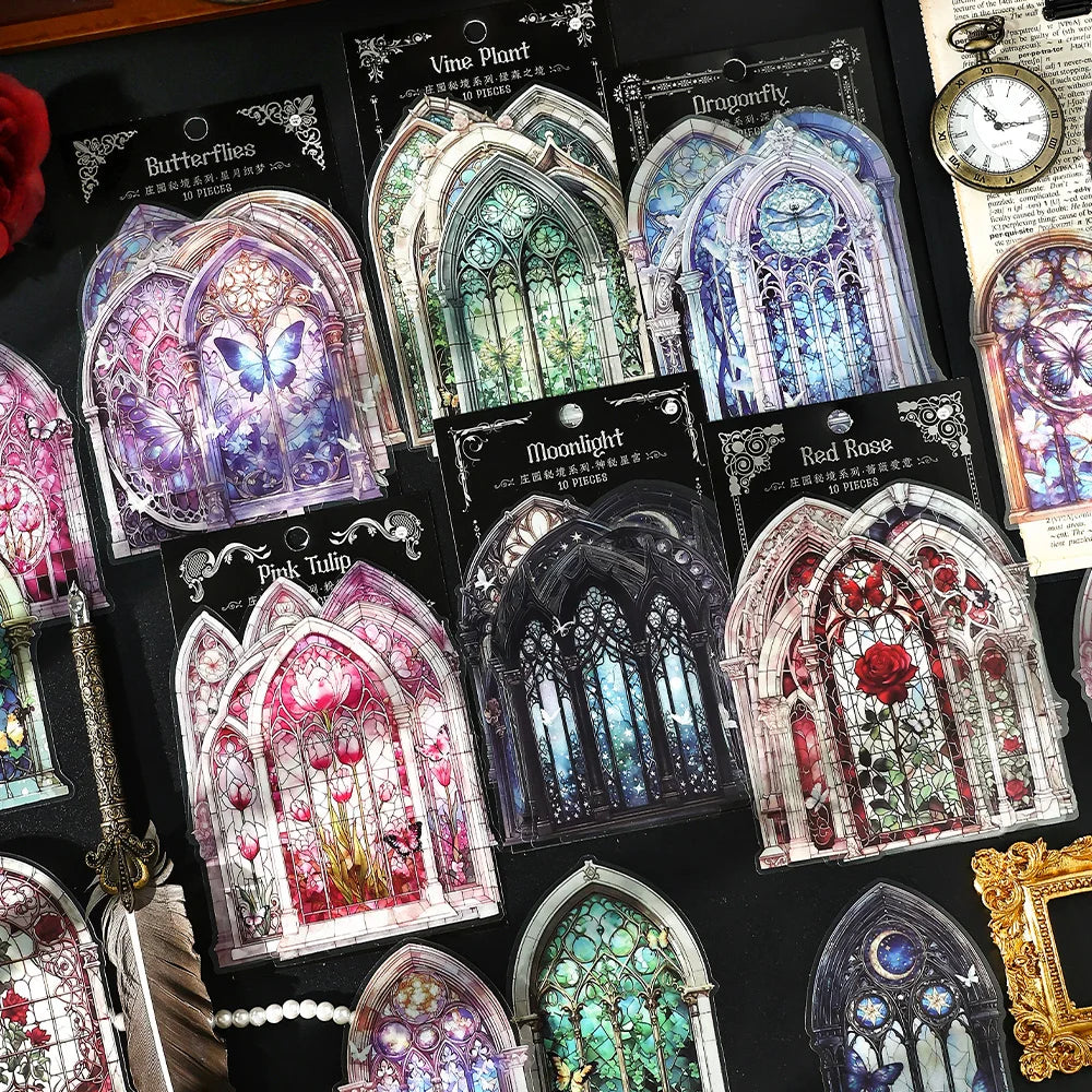10pcs Flowers Window Sticker PET Materials Collage Junk Journal DIY Scrapbooking Supplies Aesthetics Decor Sticker