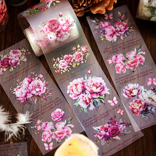 JIANQI 65mm*3m Flowers Tapes Waterproof PET Aesthetic Stationery DIY Scrapbooking Collage Junk Journal Craft Decor Tapes