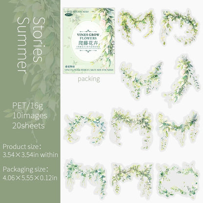 20 pcs/pack Spring Vine flowe Stickers aesthetic Stick Labels Decorative Diary Album Scrapbooking material Junk Journal Supplies