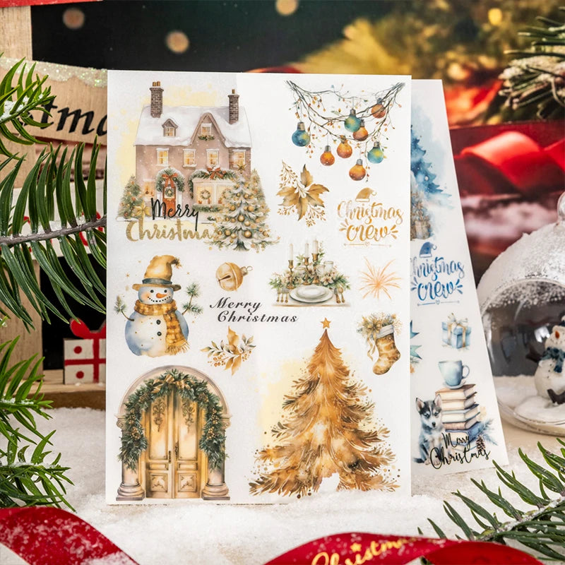 JIANQI 2pcs/pack pvc Stickers Christmas Party Creative Waterproof Adhesive DIY Hand Made Collage Junk Journal Scrapbook Supplies