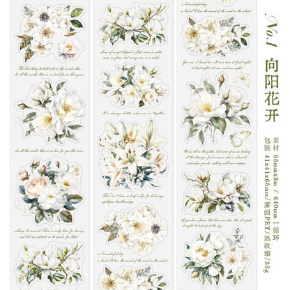 JIANQI 65mm*3m Flowers Tapes Waterproof PET Aesthetic Stationery DIY Scrapbooking Collage Junk Journal Craft Decor Tapes