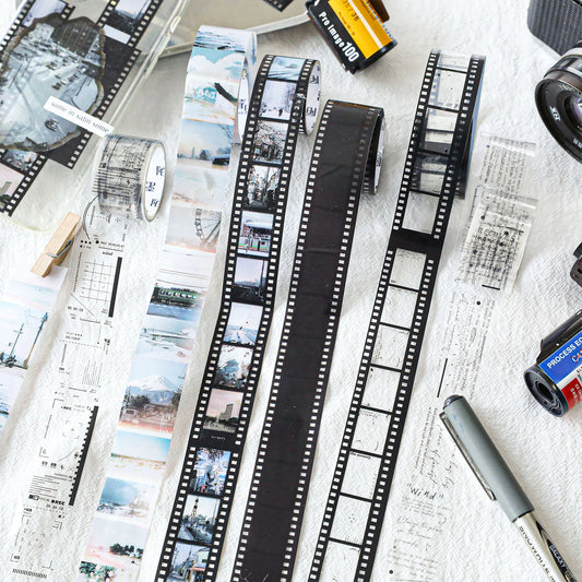 JIANQI 25mm*2m Retro Film Theme PET Tapes DIY Scrapbooking Collage Stationery Decor Journalling Materials Ins Adhesive Tapes