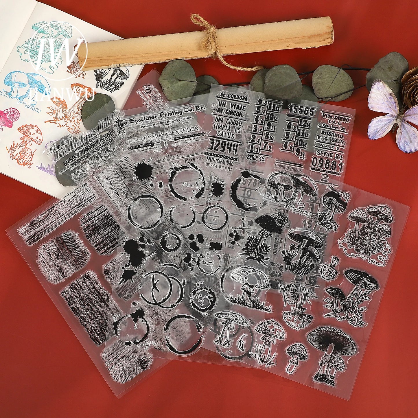 JIANWU Vintage Mushroom Digital Watermark Landscape Material Collage Transparent Silicone Stamp Creative DIY Journal Stationery