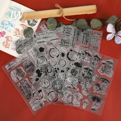 JIANWU Vintage Mushroom Digital Watermark Landscape Material Collage Transparent Silicone Stamp Creative DIY Journal Stationery