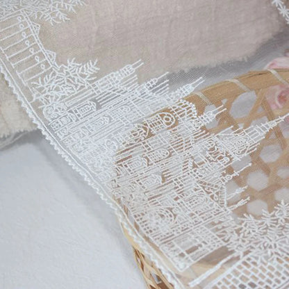 1 Yard Black White Castle Embroidered Tulle Mesh Lace Fabric Wedding Dress Curtains Sewing Accessories17.3CM Wide