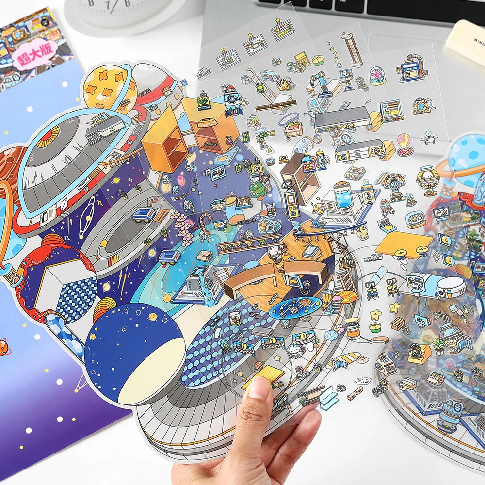 JIANQI Scene Miniature Stickers Storage Stickers DIY Cabin Scene Stacking and Pasting Scrapbooking Material Scrapbook Kit