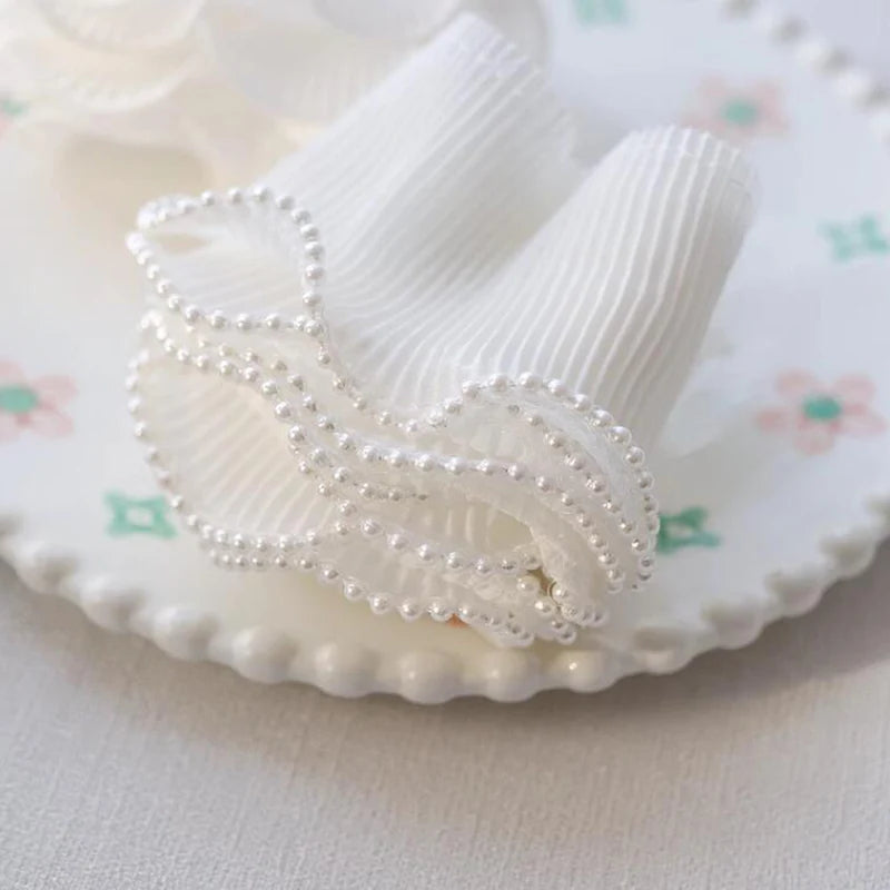 1 Yard White Black Embroidered Flower Pearl Bead Lace Fabric Ribbon Wedding Dress Collar DIY Trimming  Sewing Applique Crafts