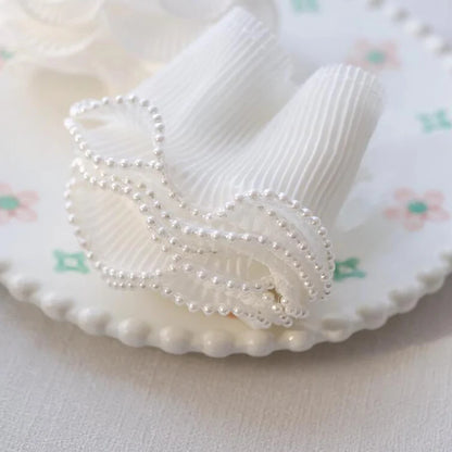 1 Yard White Black Embroidered Flower Pearl Bead Lace Fabric Ribbon Wedding Dress Collar DIY Trimming  Sewing Applique Crafts
