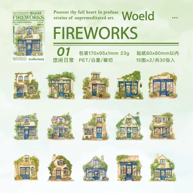 JIANQI 30 pcs House theme Sticker Pack Junk Journal DIY Scrapbooking School Supplies Collage Stationery Stickers