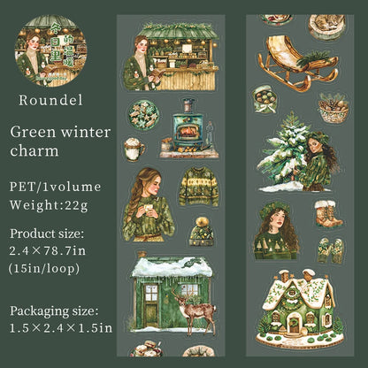 JIANQI 60mm*2m Winter girl PET Tapes Collage Stickers Decor Junk Journal Masking Tape DIY Scrapbook Aesthetic Sticker Stationery