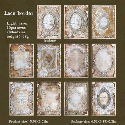 30pcs Vintage Art paper Materials Lace paper Scrapbook Materials DIY Photo Album Collage Journal Creative Stationery paper